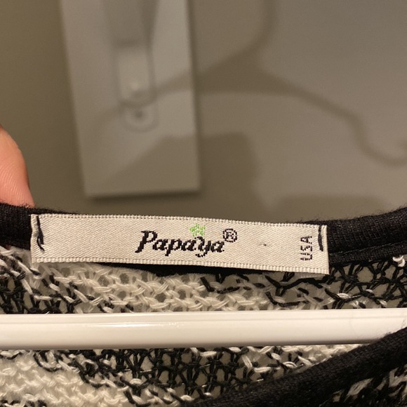 Black and White Striped Light Sweater Top with Back Button detailing/ split hem - Picture 2 of 7